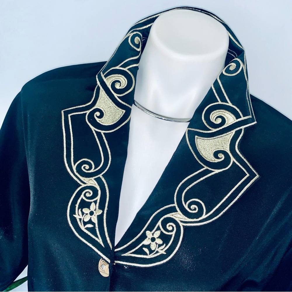 Vintage Black Blouse with Gold Embroidered Collar - Picture 3 of 15